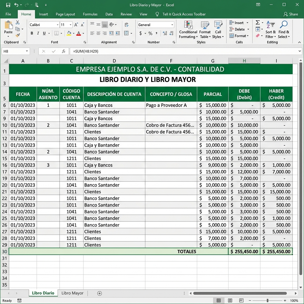 Captura de pantalla de Formato de Libro Diario y Mayor en Excel para Imprimir
