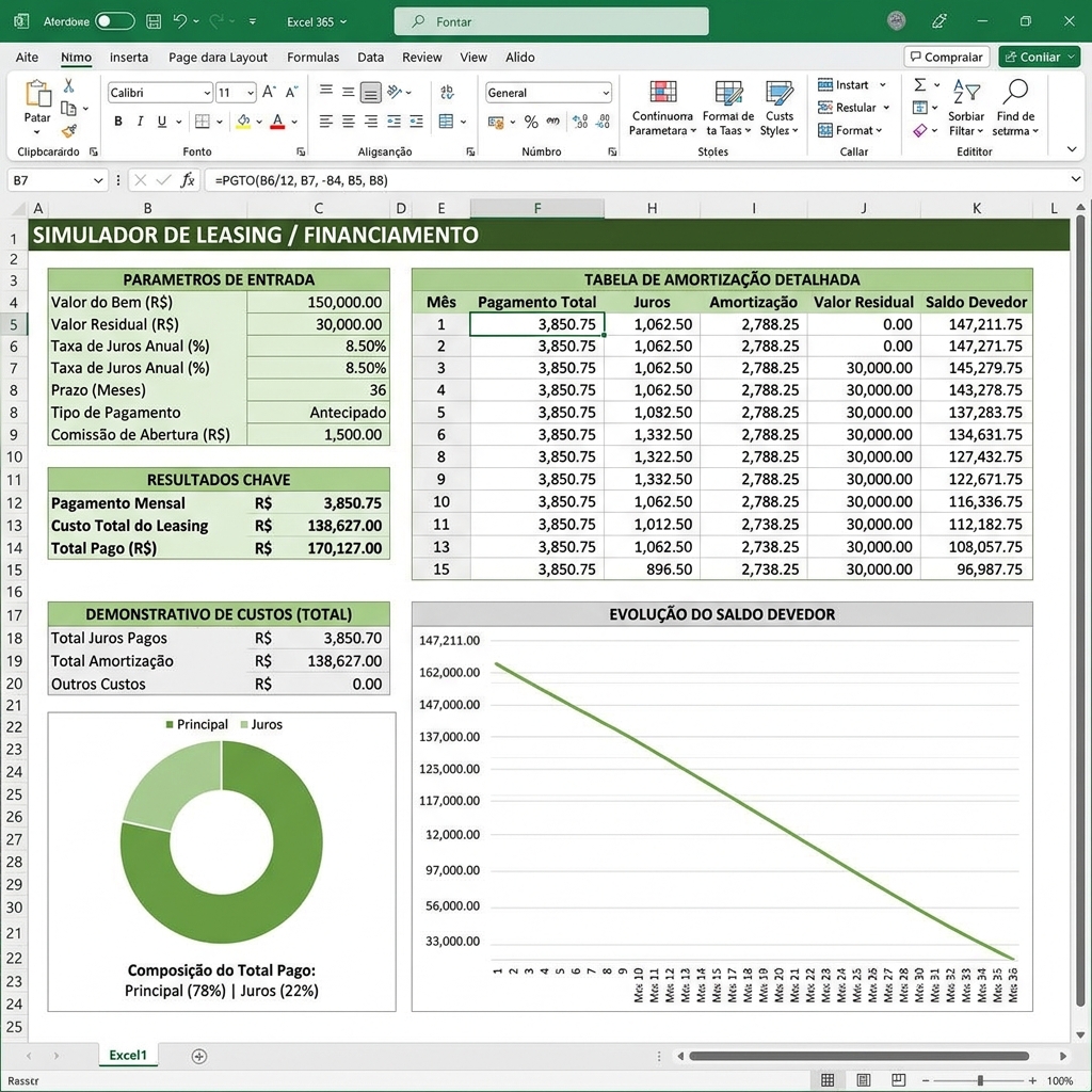 Captura de pantalla de Simulador de Leasing en Excel